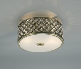 D0412  Sasha Crystal Ceiling Flush 2 Light Antique Brass